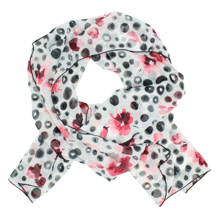 Chiffon Poly Scarf in Black, White and Red
