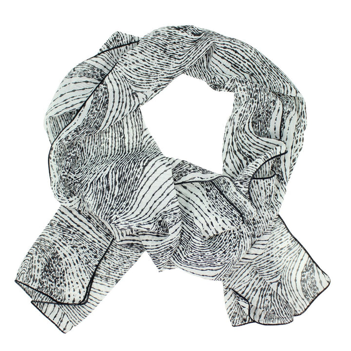 Chiffon Poly Scarf in Black and White Abstract