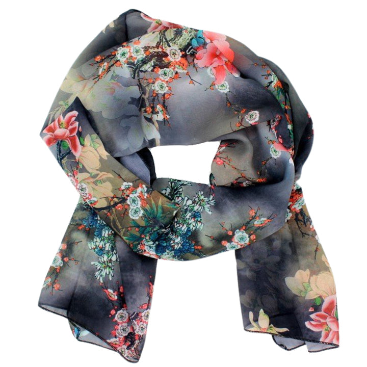 Chiffon Poly Scarf in Black Blossom