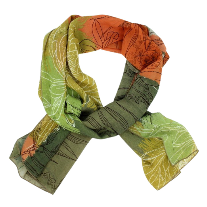 Chiffon Poly Scarf in Yellow + Green Floral