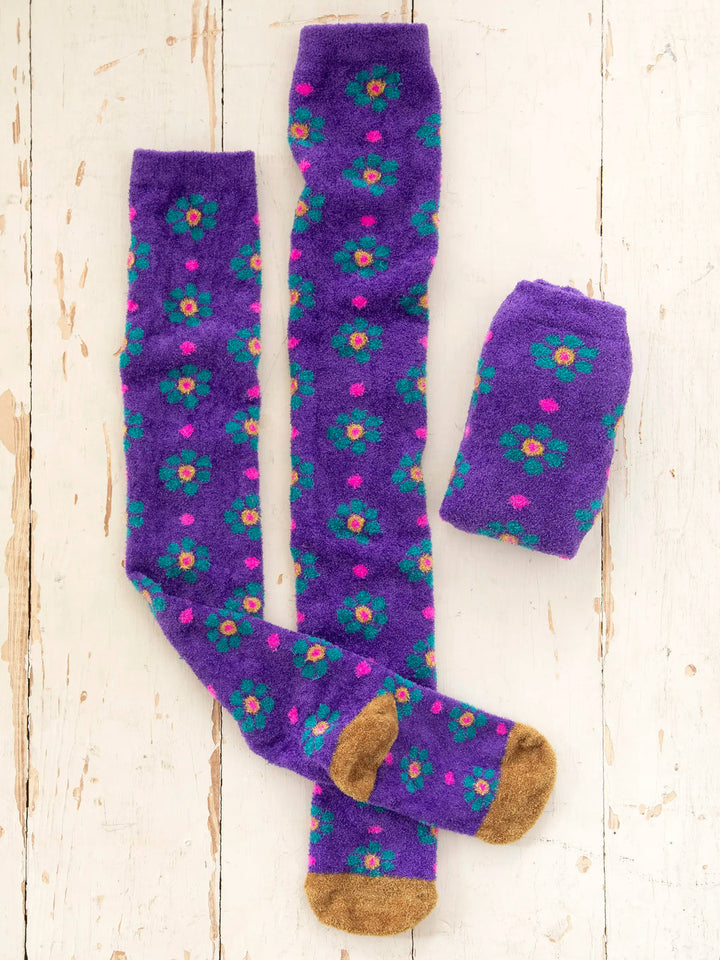 Over The Knee Cozy Socks - Indigo Floral