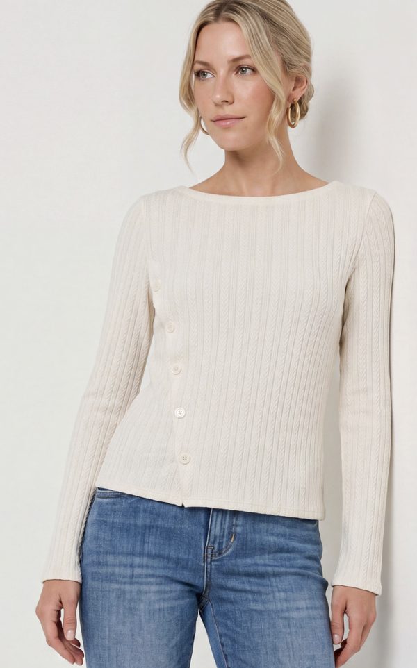 Long Sleeve Boat Neck Top in Bone