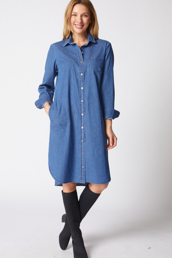 Travel Cafe Midi Dress in Medium Denim
