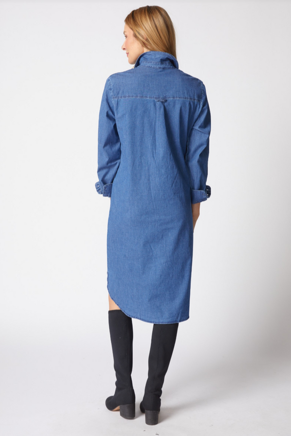 Travel Cafe Midi Dress in Medium Denim