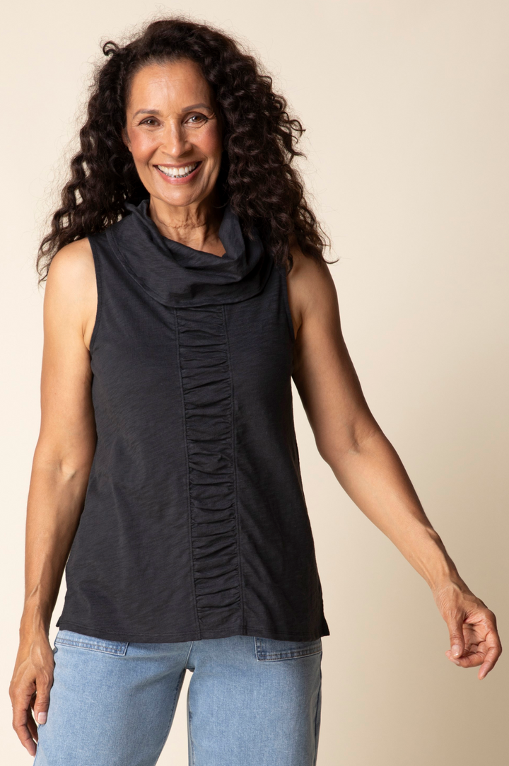 Cotton Pebble Panel Tunic in Black