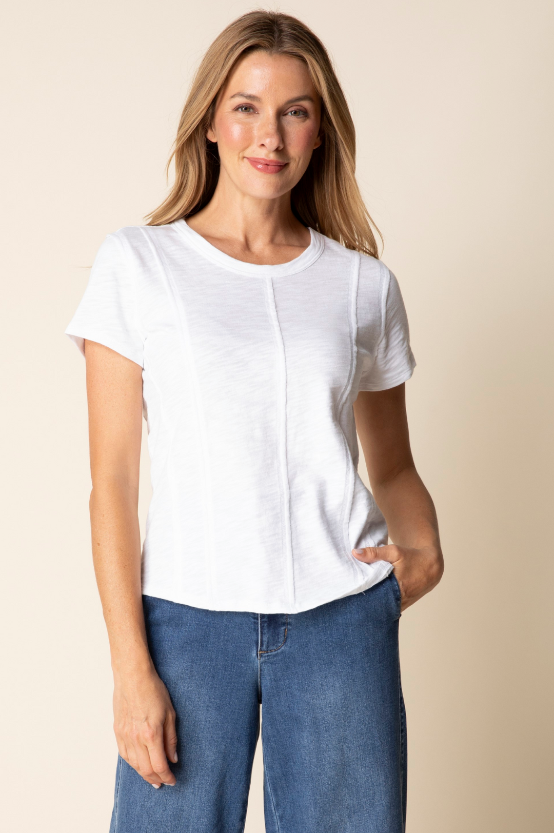 Cotton Pebble Seamed Tee in White