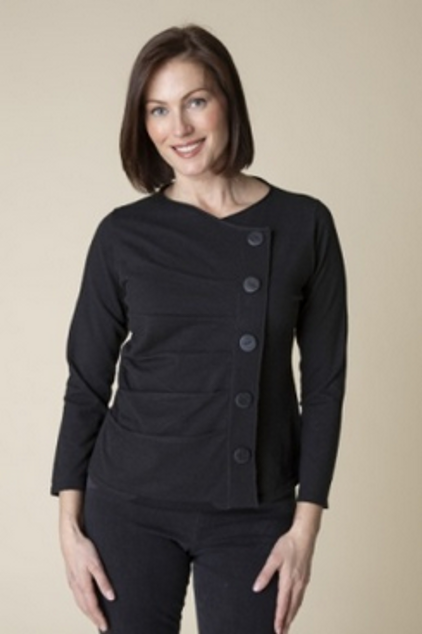 Cotton Buttery Knit Ruched Pullover in Black