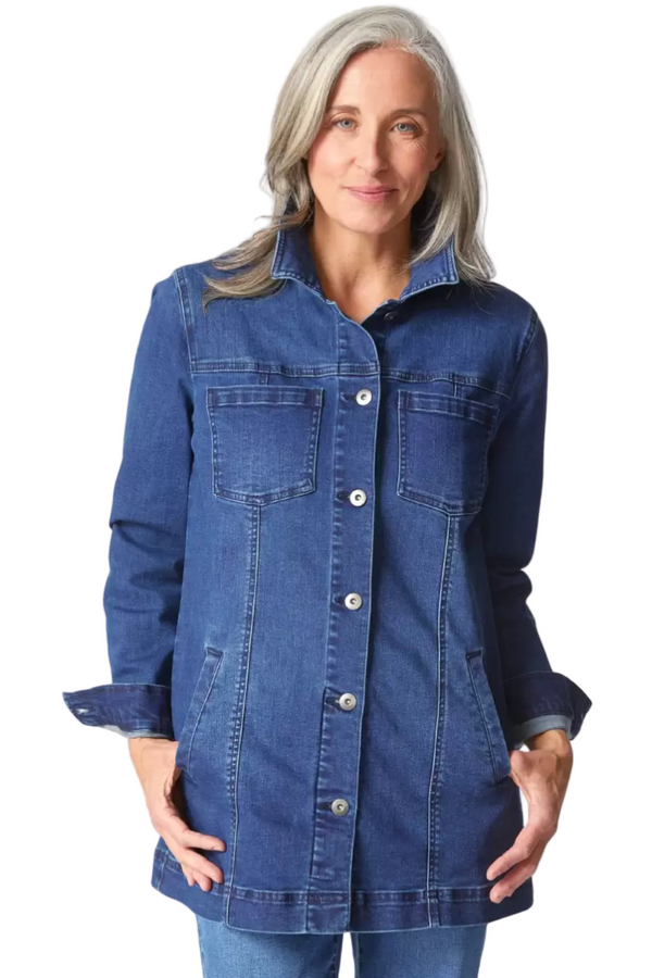 Stretch Denim Boyfriend Jacket in Dark Denim