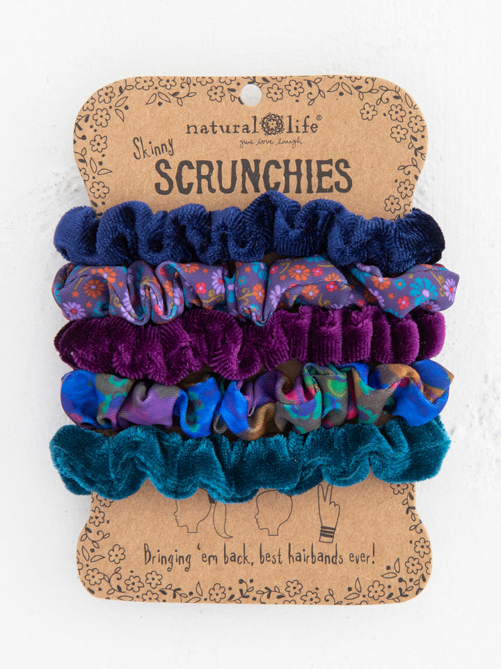 Print and Velvet Scrunchies in Navy - Set of 5