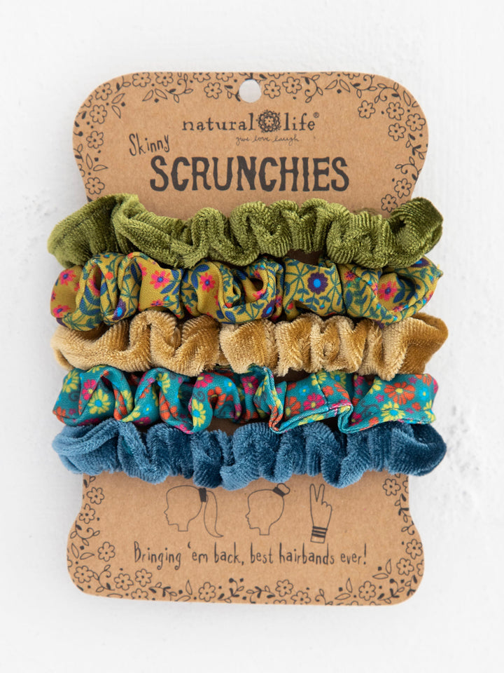 Print and Velvet Scrunchies in Sage - Set of 5