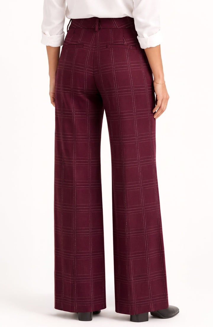 Kelsey Wide Leg Trouser in Burgundy Multi