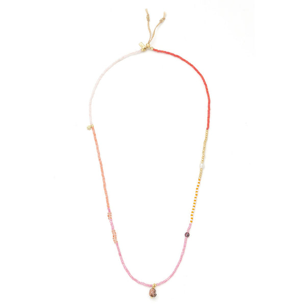 Mixed Media Wrap Bracelet/Necklace - Love/Rhodocrosite/Gold