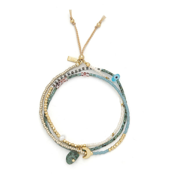 Mixed Media Wrap Bracelet/Necklace - Transformation/African Turquoise/Gold