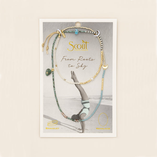 Mixed Media Wrap Bracelet/Necklace - Transformation/African Turquoise/Gold