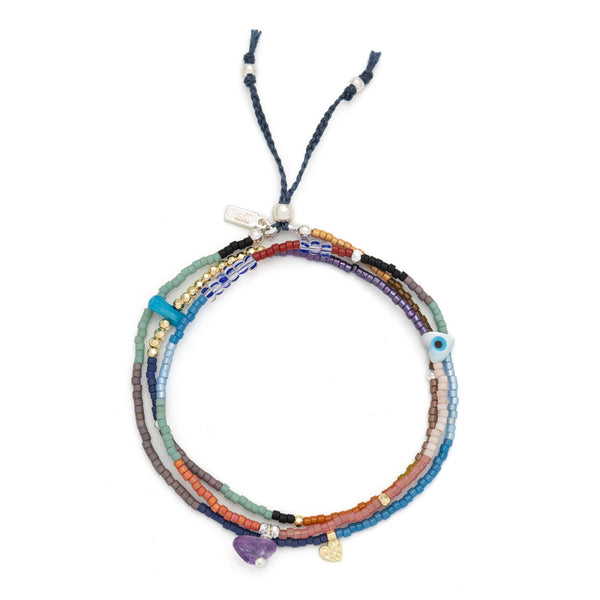 Mixed Media Wrap Bracelet/Necklace - Protection/Amethyst/Gold/Silver