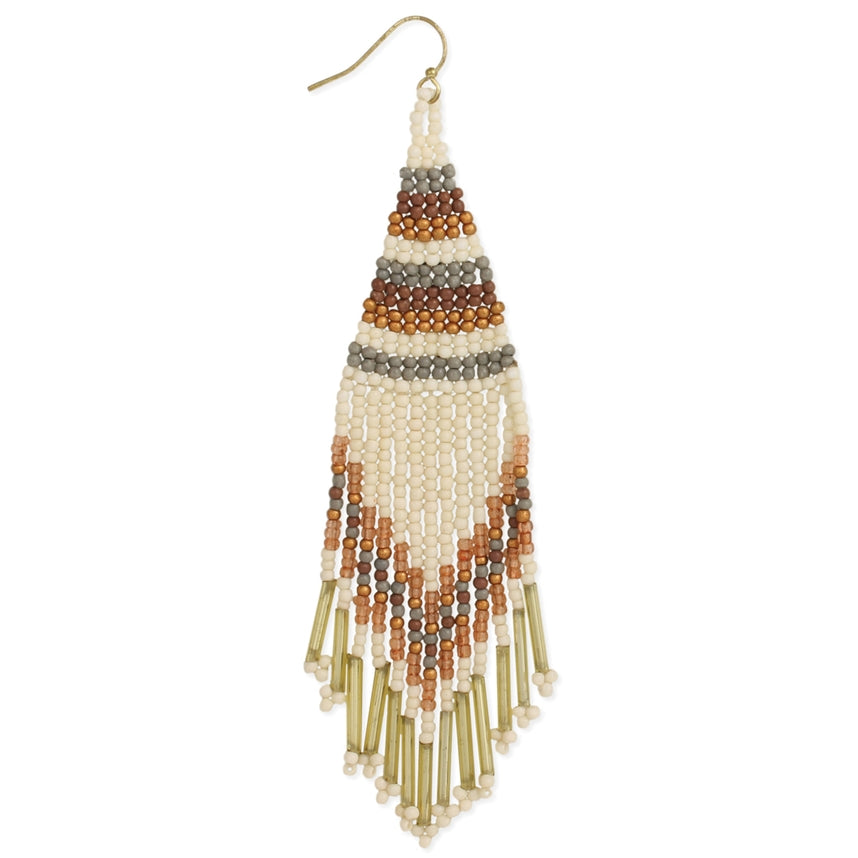 Neutral Tone Woven Bead Fringe Earring