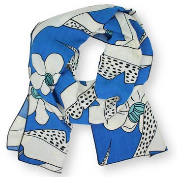 Rayon Scarf in Blue White and Black