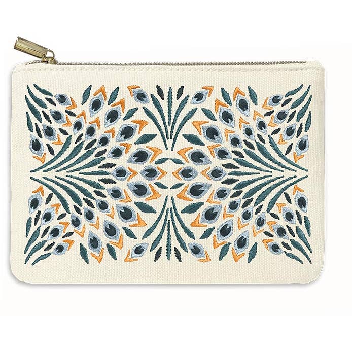 Embroidered Pouch Nightshade Peacock Zip Pouch