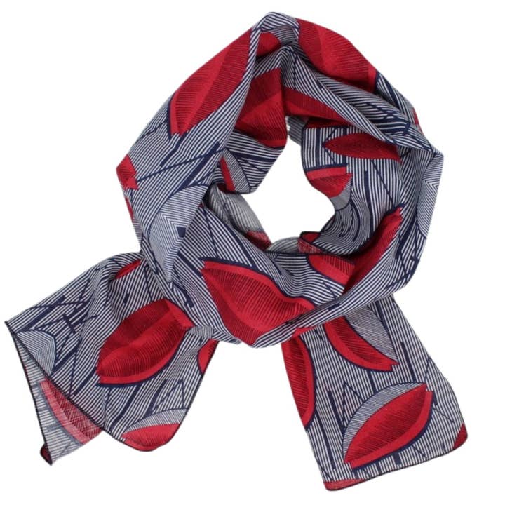Cotton + Rayon Oblong Scarf - Red Leaves