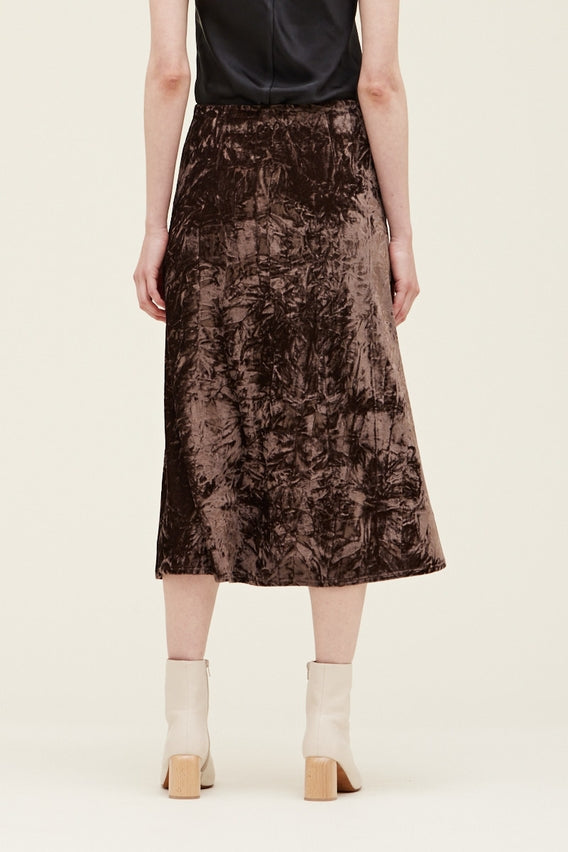 Crushed Velvet Slip Skirt in Bark