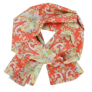 Cotton Voile Scarf in Red Aqua and White