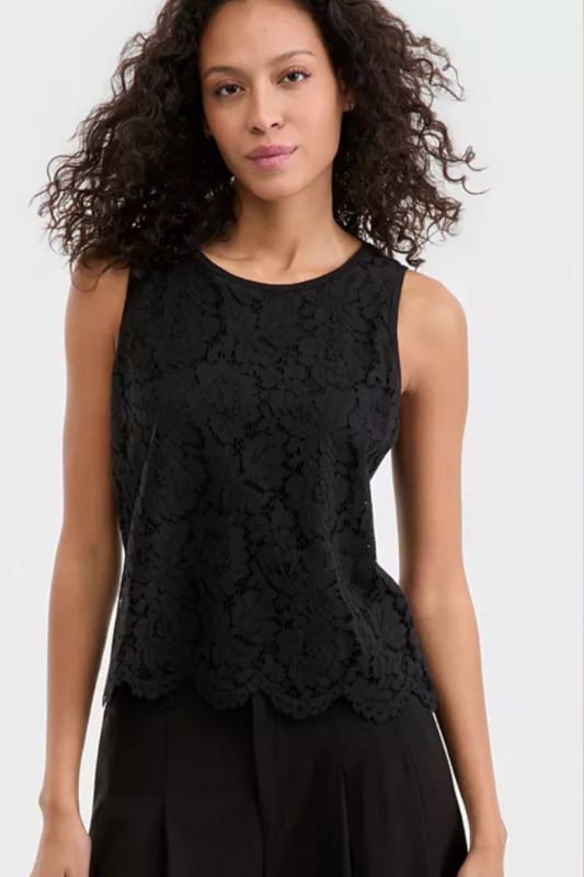 Sleeveless Lace-To-Knit Hybrid Top in Black