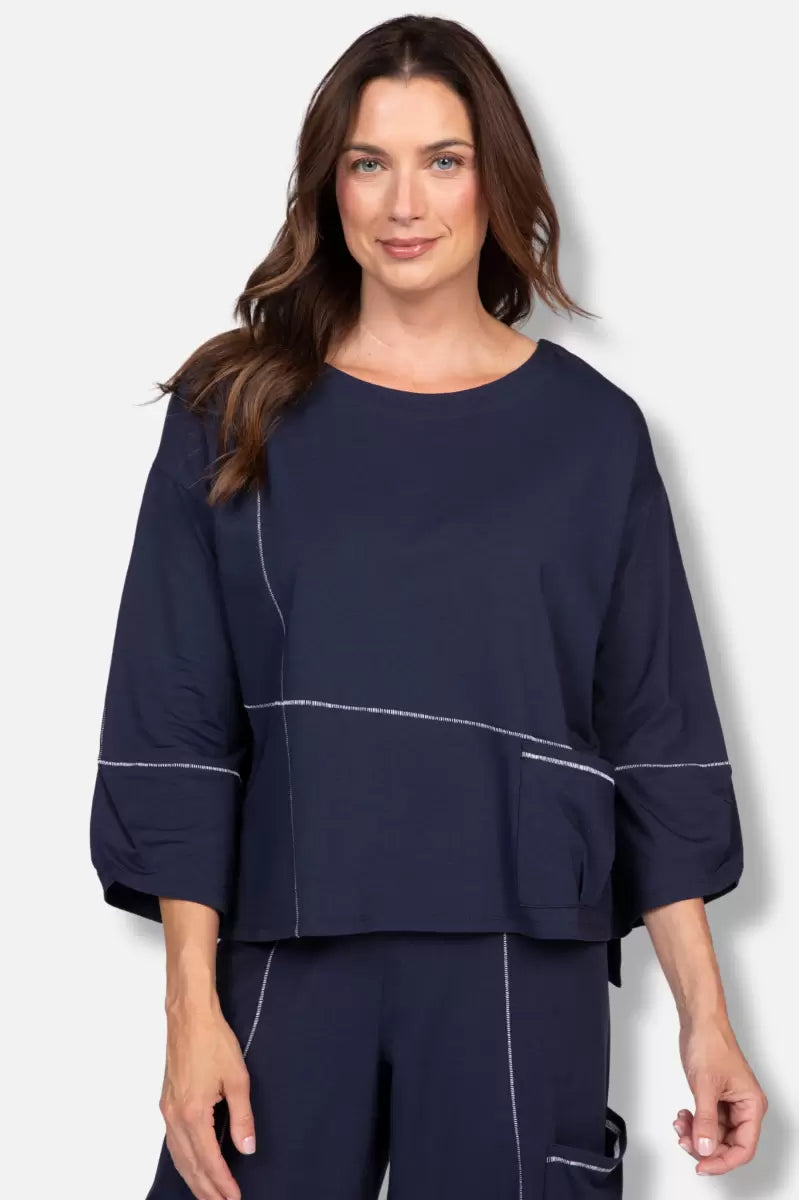 Essential Knit Solid Zanna Top in Navy