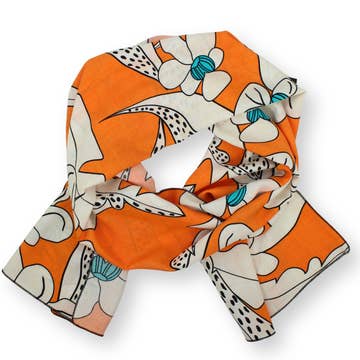Rayon Scarf in Orange White and Black