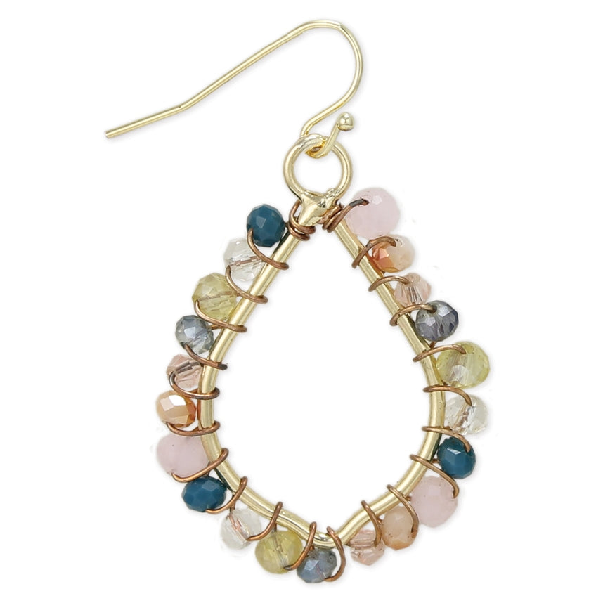 Pastel Pop Multi Bead Gold Teardrop Earring