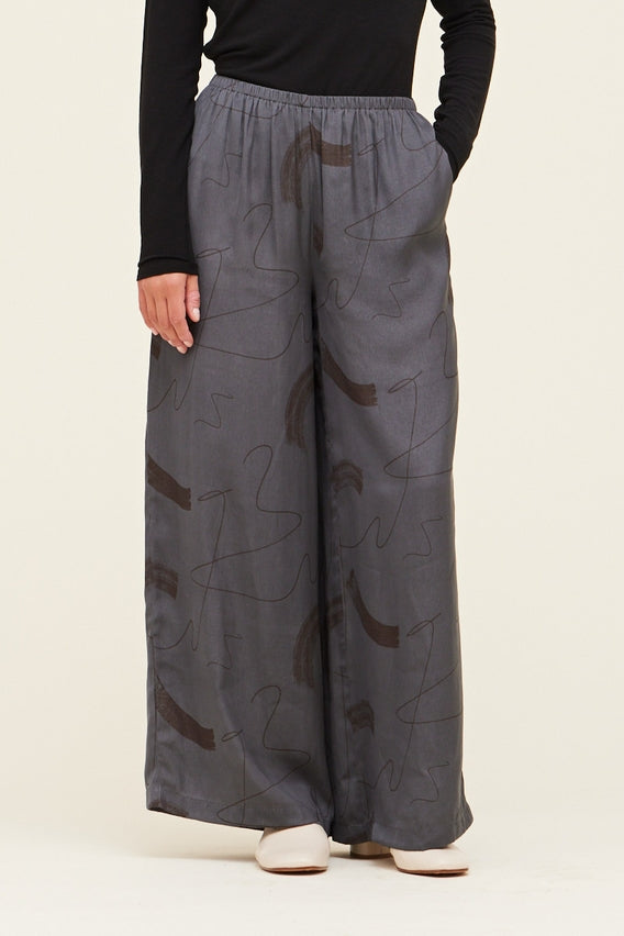 Satin Pants in Printed Slate