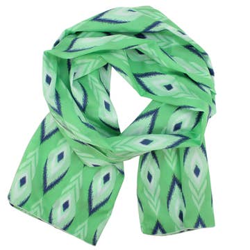 Cotton Voile Scarf in Green and Navy