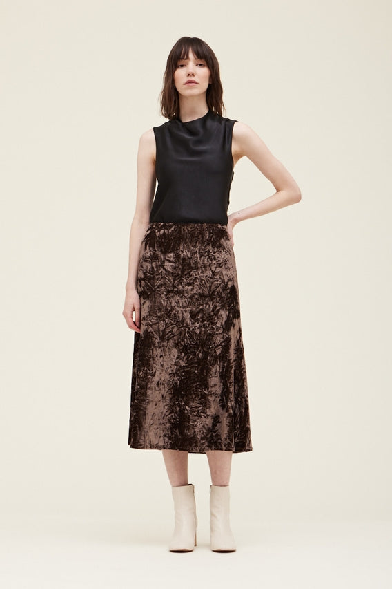 Crushed Velvet Slip Skirt in Bark