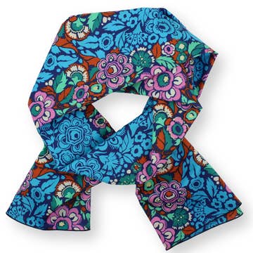 Cotton Voile Scarf in Blue Green and Red