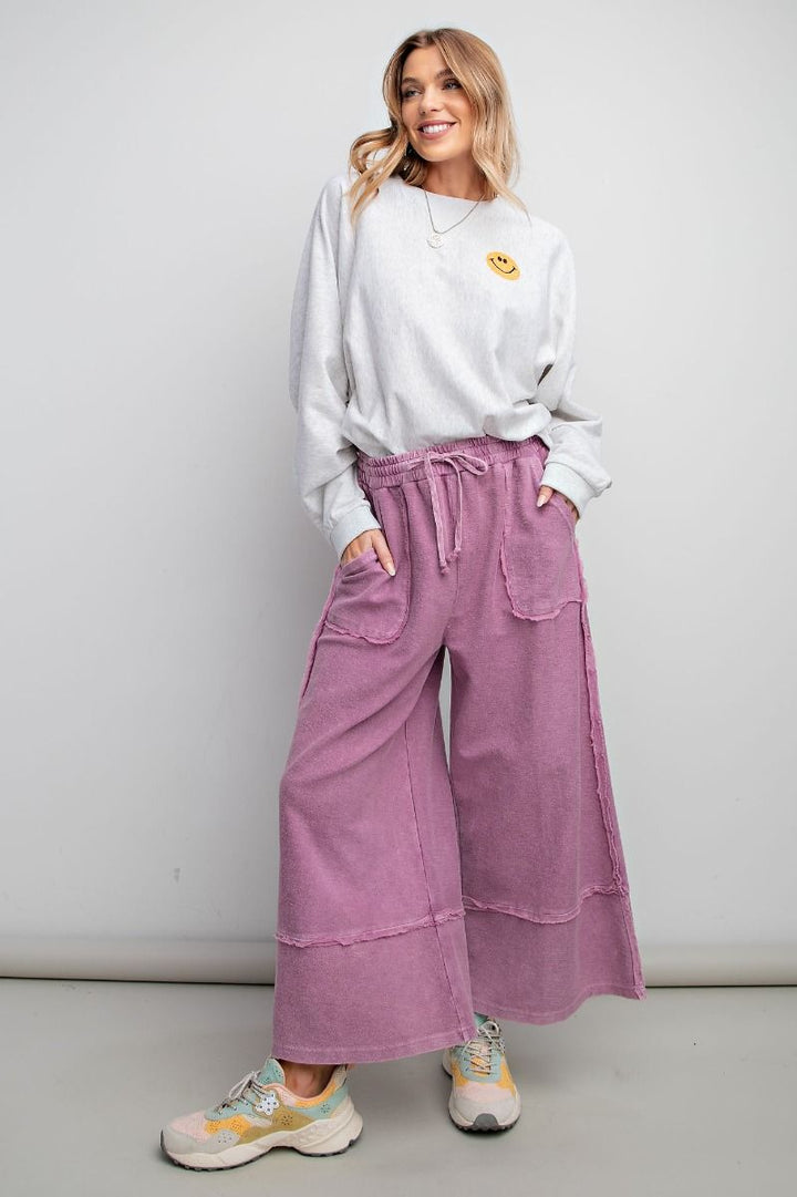 Terry Knit Palazzo Pants in Wild Berry