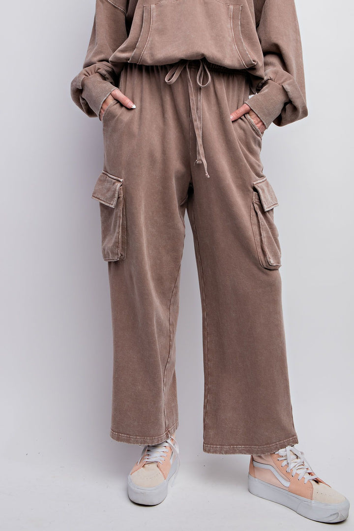 Slouchy Terry Knit Cargo Pants in Mocha