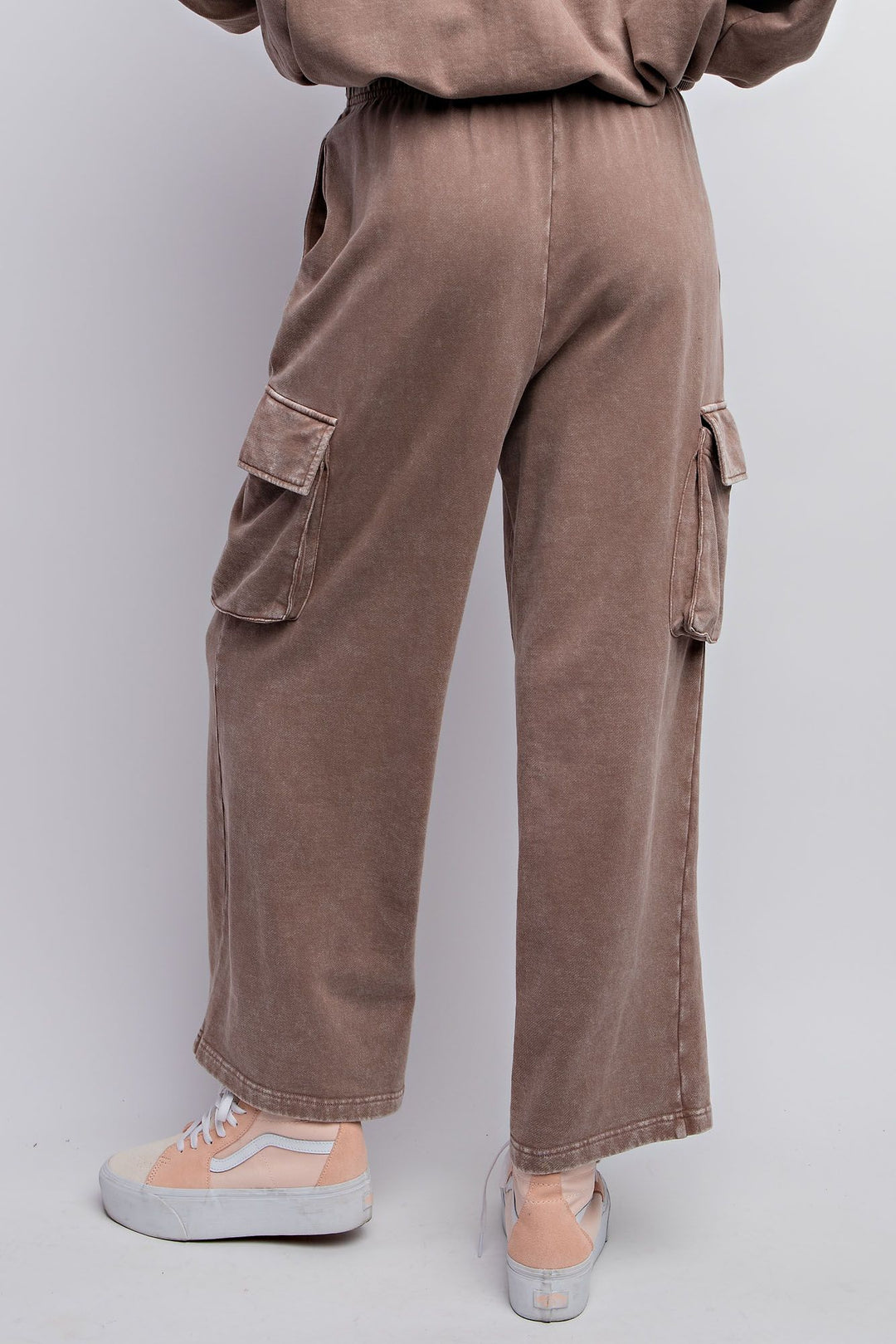 Slouchy Terry Knit Cargo Pants in Mocha