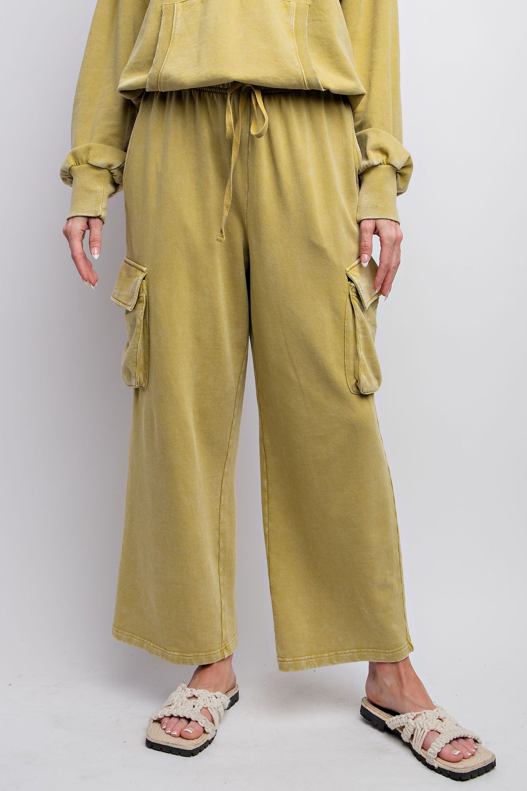 Slouchy Terry Knit Cargo Pants in Pistachio