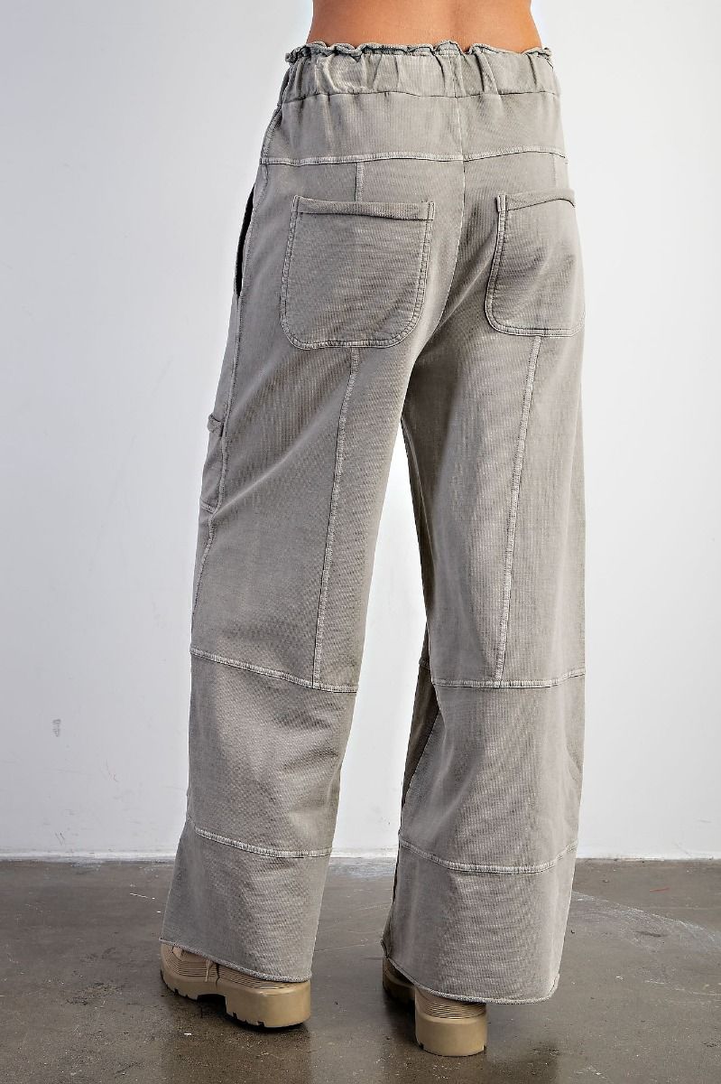 Wide Leg Terry Cargo Pants in Olive Grey