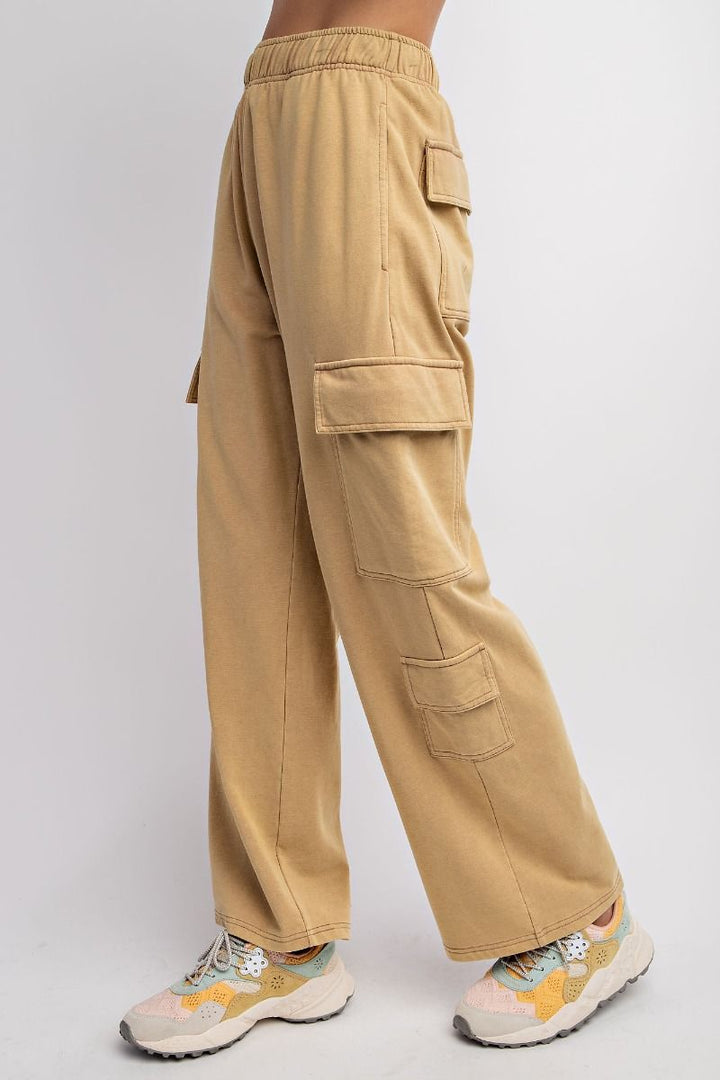 Terry Knit Cargo Pants in Latte
