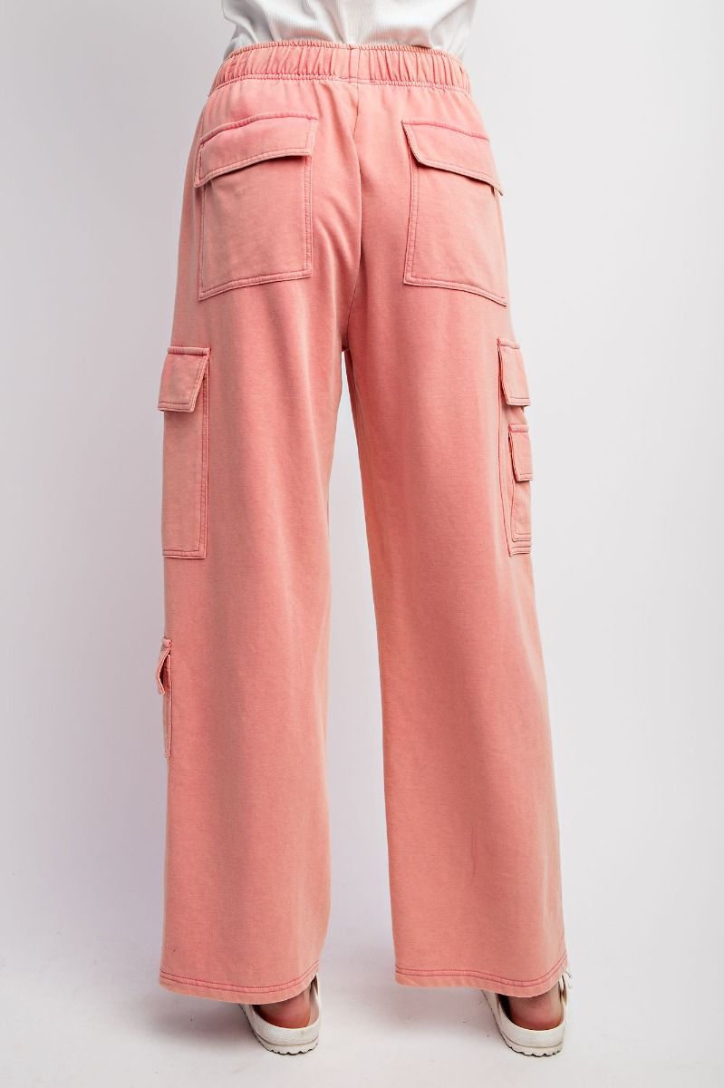 Terry Knit Cargo Pants in Washed Coral