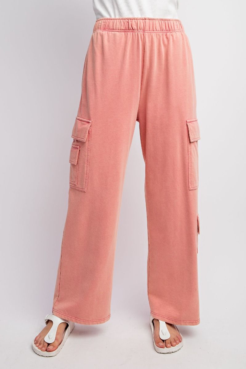 Terry Knit Cargo Pants in Washed Coral