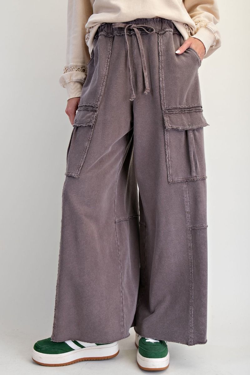 Washed Terry Cargo Pants in Espresso
