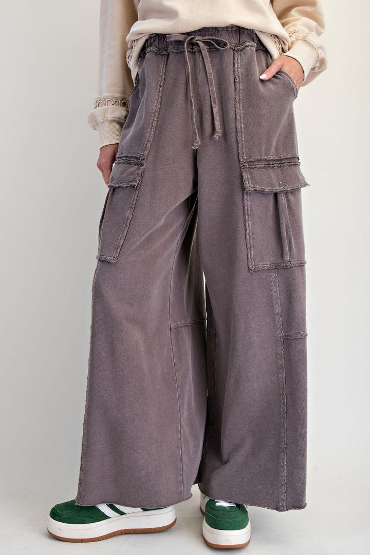 Washed Terry Cargo Pants in Espresso