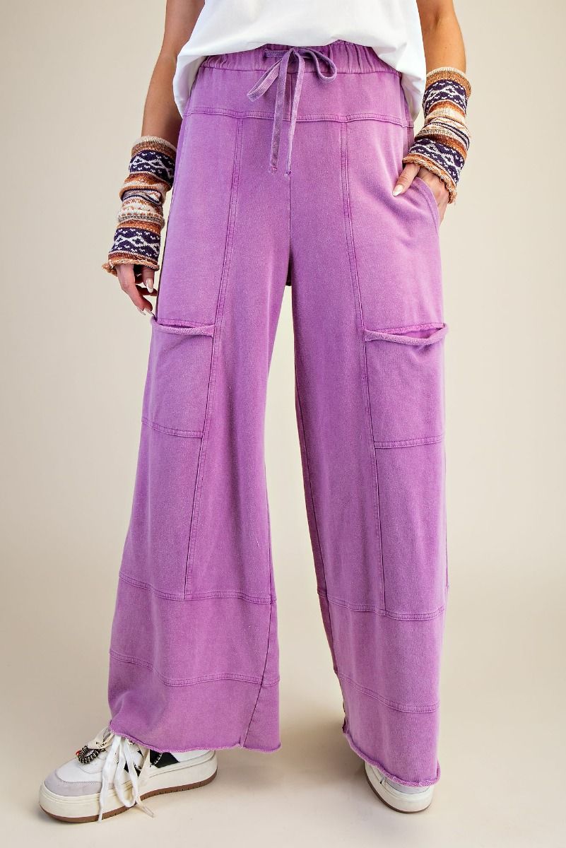 Washed Wide Leg Terry Pants in Orchid