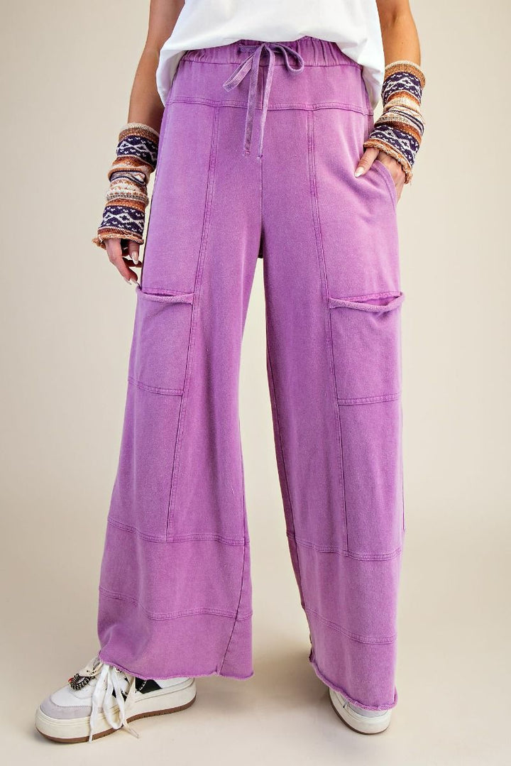 Washed Wide Leg Terry Pants in Orchid