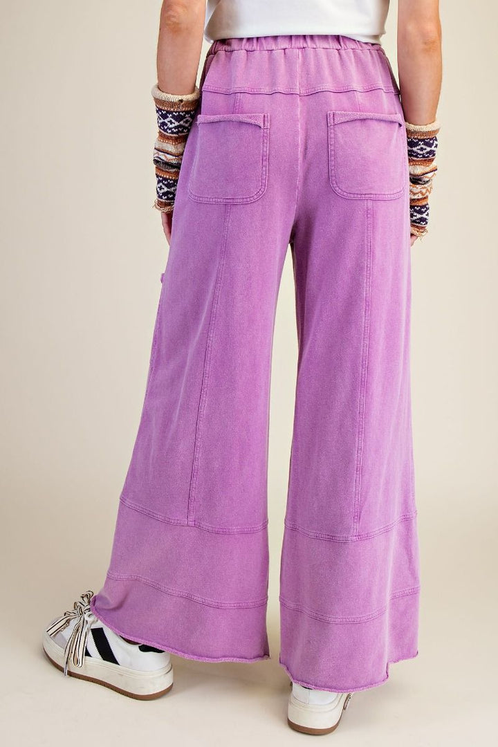 Washed Wide Leg Terry Pants in Orchid