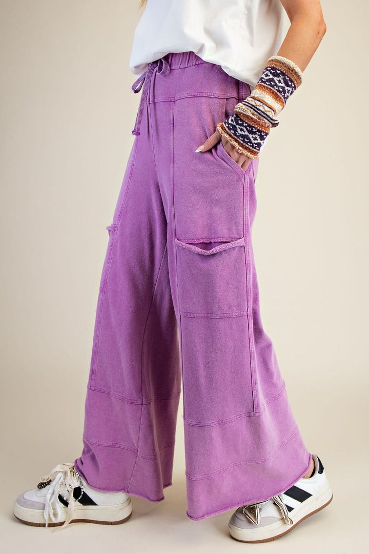 Washed Wide Leg Terry Pants in Orchid