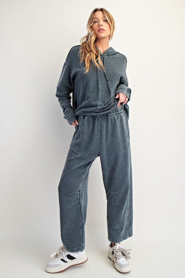 Washed Textured Rib Terry Pants in Smoke