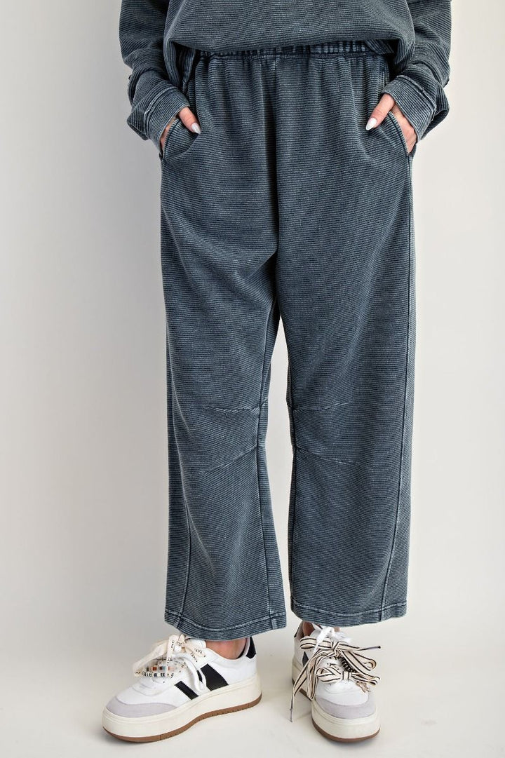 Washed Textured Rib Terry Pants in Smoke