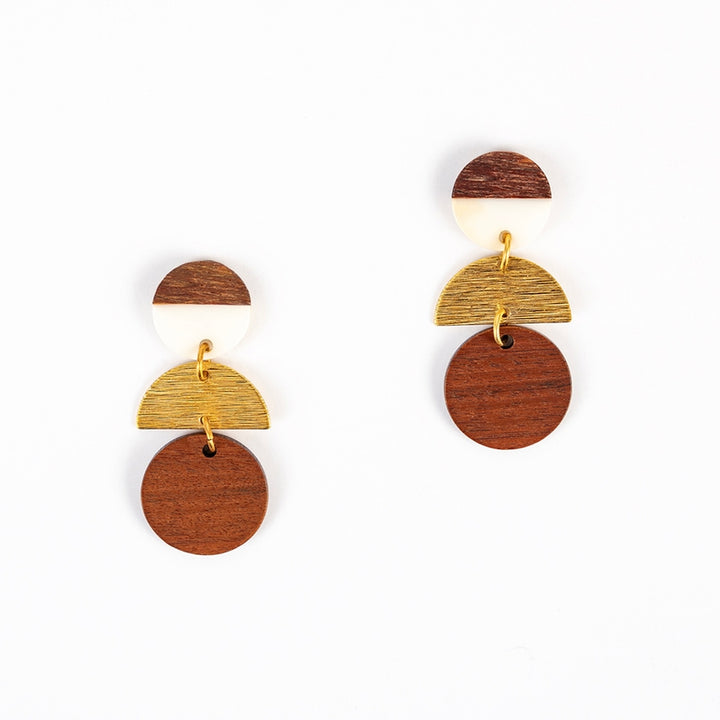 Wood Disk Stack Earrings in Cream